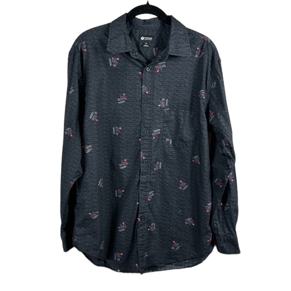 VINTAGE Santa On Motorcycle Patterned Button Down Shirt Size M